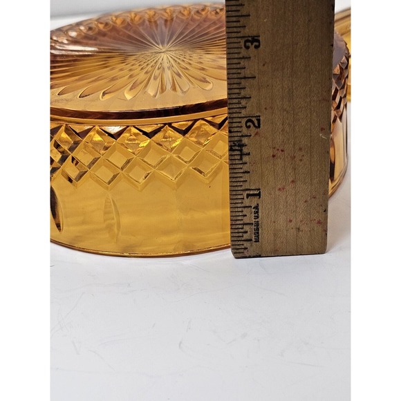 Vintage Amber Indiana Glass Candy Dish & Lid Pressed Glass Diamond Princess - Picture 12 of 14